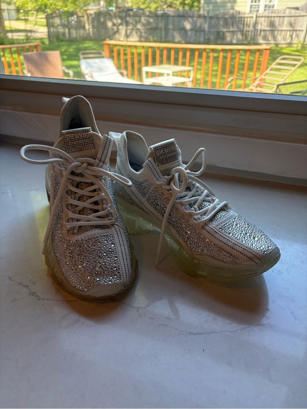 Steve Madden White Crystal Embellished Chunky Sneakers